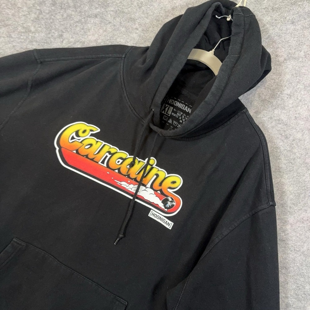 Hoonigan Carcaine Hoodie Mens XL Black Pocket Heavyweight Auto Burnout